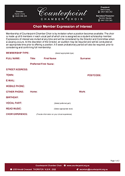 Choir Member Expression of Interest Package Choir Member Expression of Interest Package