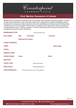 Choir Member Expression of Interest Package Choir Member Expression of Interest Package